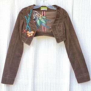 Miss Me embroidered Brown velvet Bolero jacket S